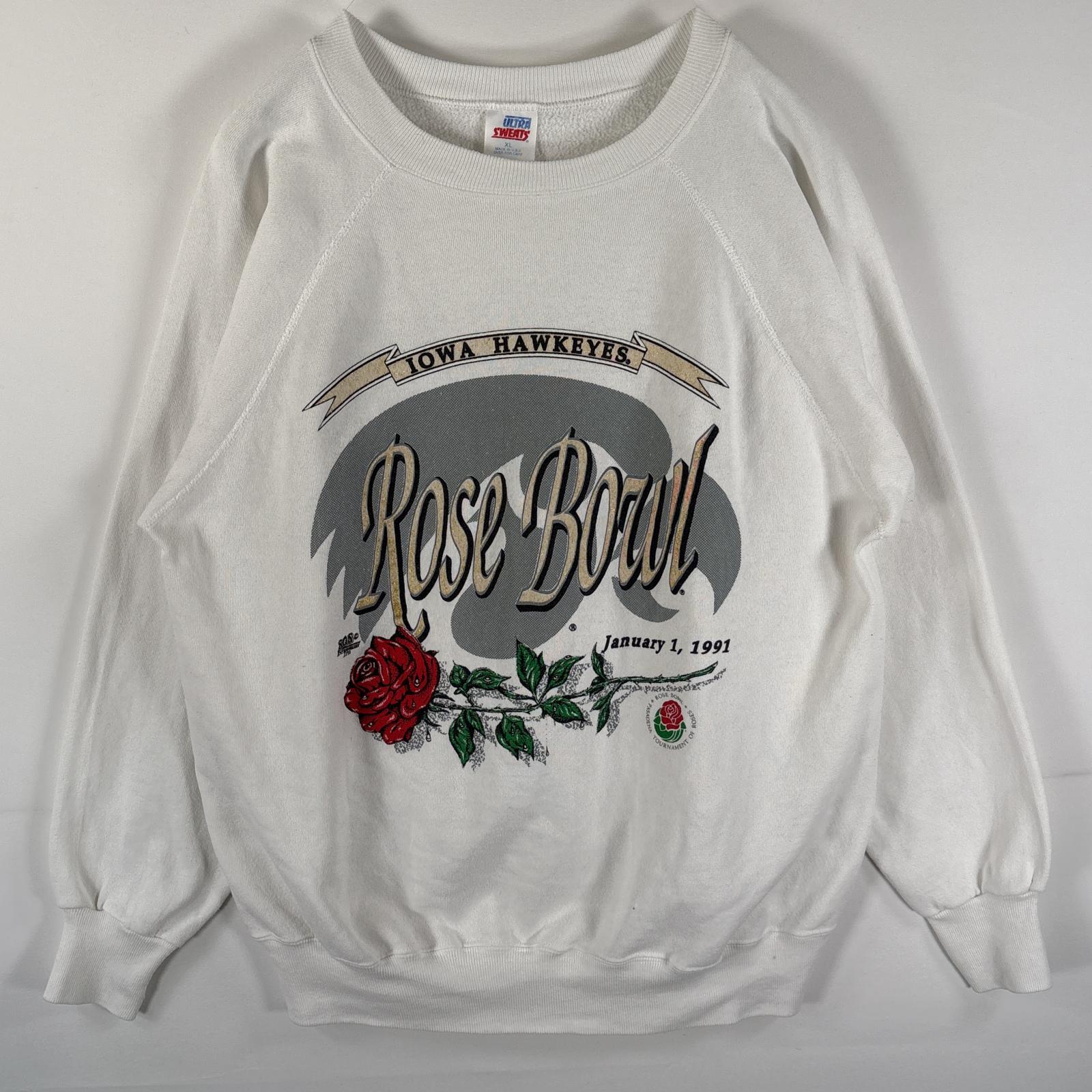 古着 90s/90年代 ウルトラスウェット ULTRA SWEATS USA製 スウェット ラグラン ローズボール 大きいサイズ フットボール XL ホワイト メンズ