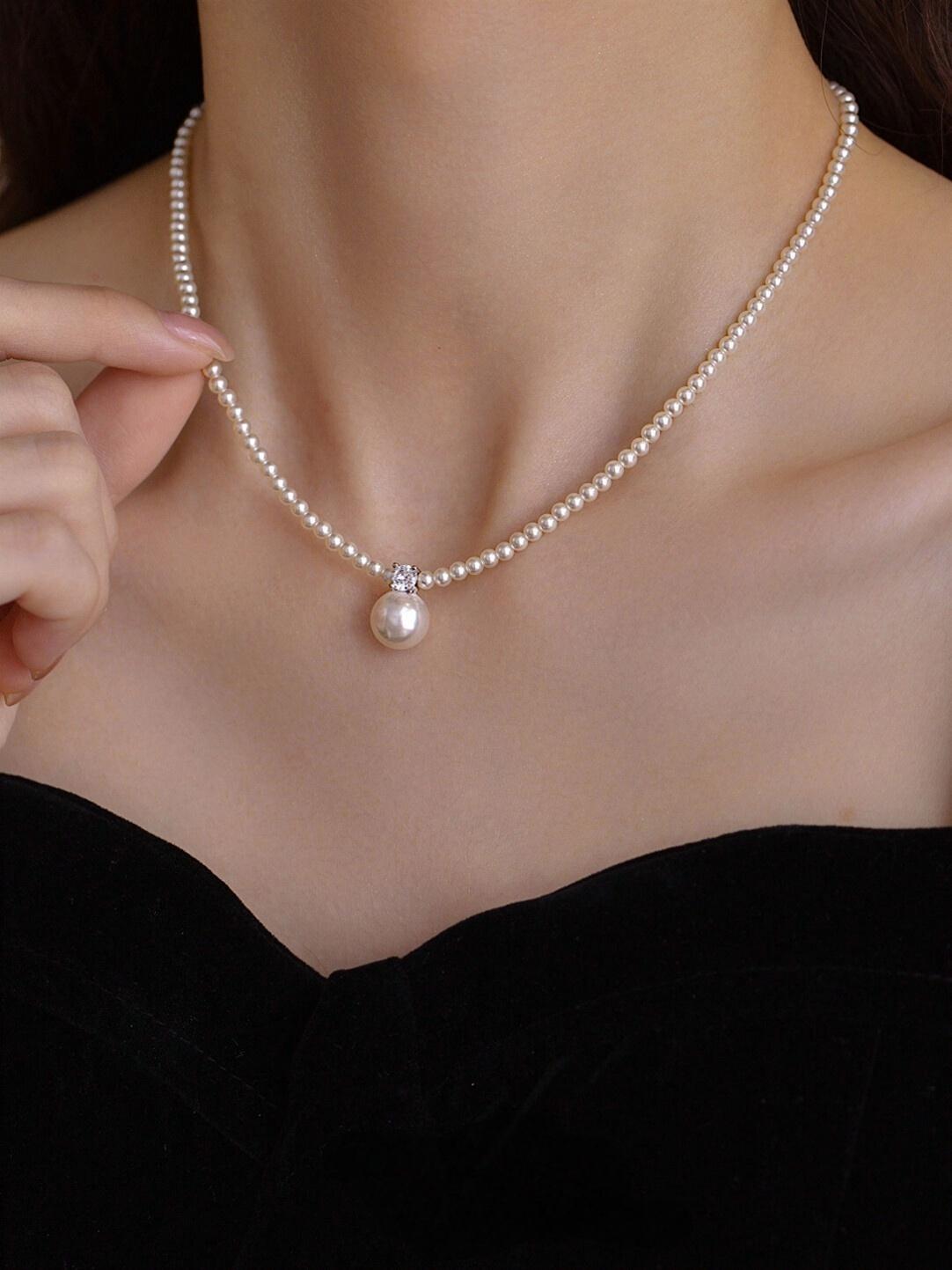 ダイアナプリンセス パールペンダント【スワロフスキークリスタル/925シルバー/鎖骨チェーン