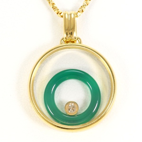 K18 18金 YG ネックレス カルセドニー ダイヤ 0.04 カード鑑別書 ジュエリー 中古