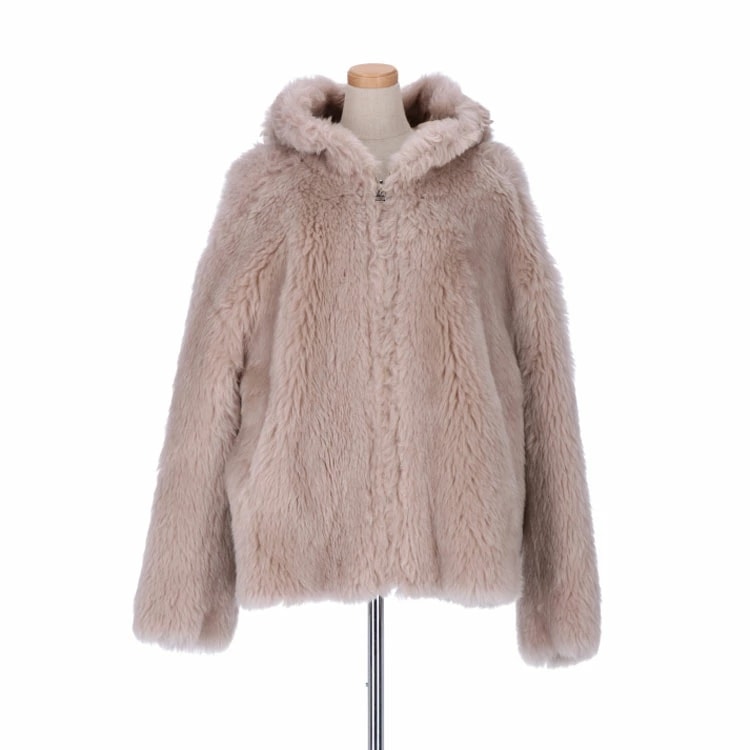 ファー パーカー フード付き エコファー ブルゾン ジャケット ウール ファスナー付き フェイクファー トップス ベージュ レディース 送料無料 ギフト プレゼント