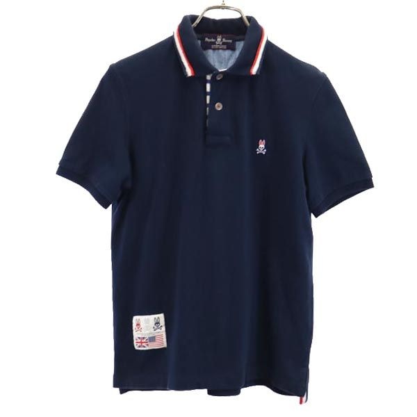 日本製 ゴルフ 半袖 ポロシャツ M ネイビー系 鹿の子 メンズ