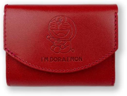 【全5色】日本製 栃木レザー×姫路レザー ドラえもん 3つ折り財布 ミニウォレット(dor-51) (RED)