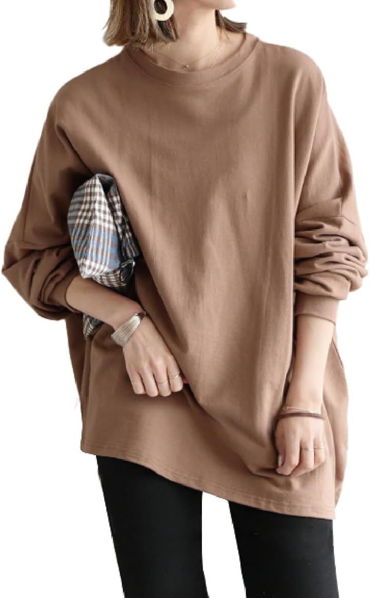 トレーナー レディース パーカー スウェット 裏起毛 冬服 かわいい 韓国ファッション ゆったり 大きいサイズ 暖かい おしゃれ プルオーバー 50代 秋 重ね着 (ブラウン, M)