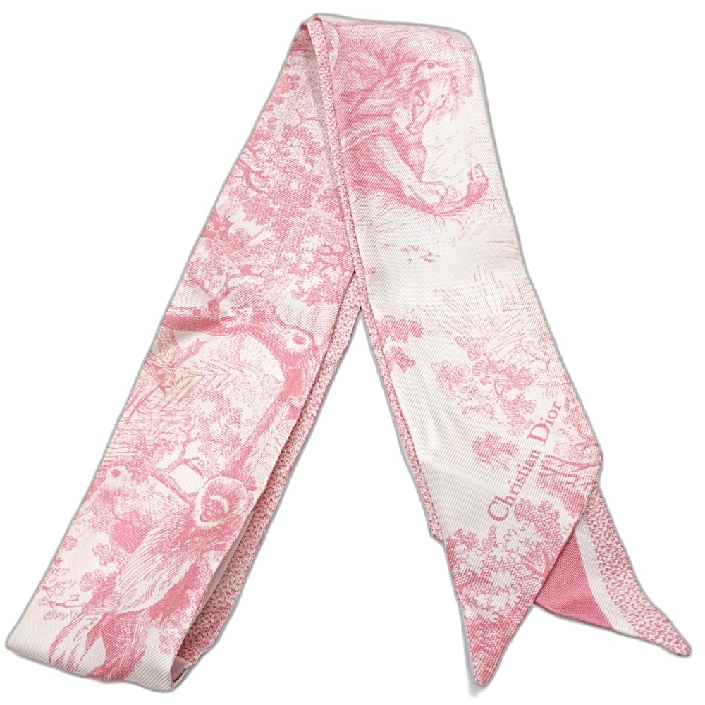 ディオリビエラ ミッツァ 15JOU106I602_C428 スカーフ シルク ホワイト キャンディピンク レディース/181601【中古】