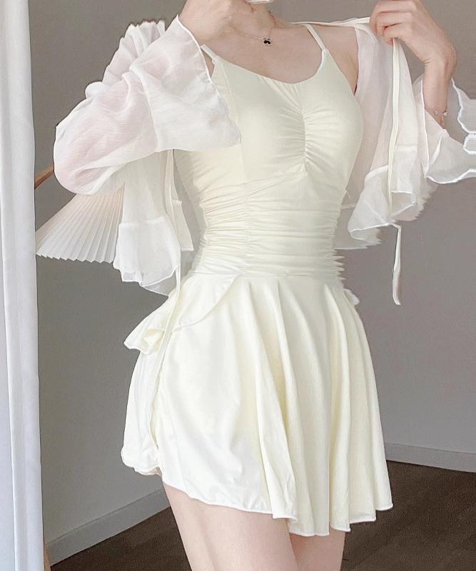 水着 レディース かわいい 夏 プール レジャー 海水浴 パープル ホワイト ノースリーブ スポーツ スカート ワンピース レトロ