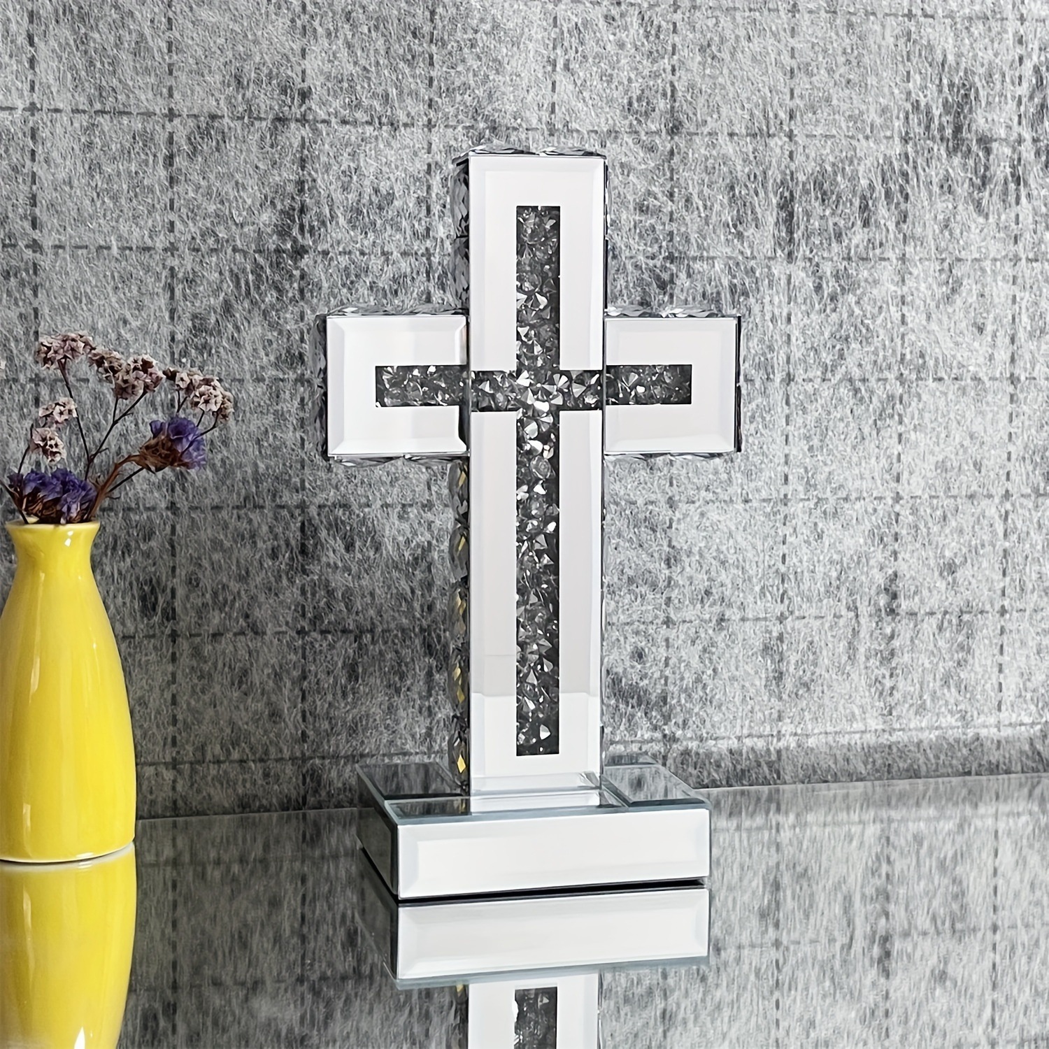クリスタル クロス オブジェ 置物 ガラス ミラー 鏡 卓上 十字架 キラキラ ダイヤモンド調 ラグジュアリー クリスマス 感謝祭 デコレーション 装飾 飾り プレゼント ギフト