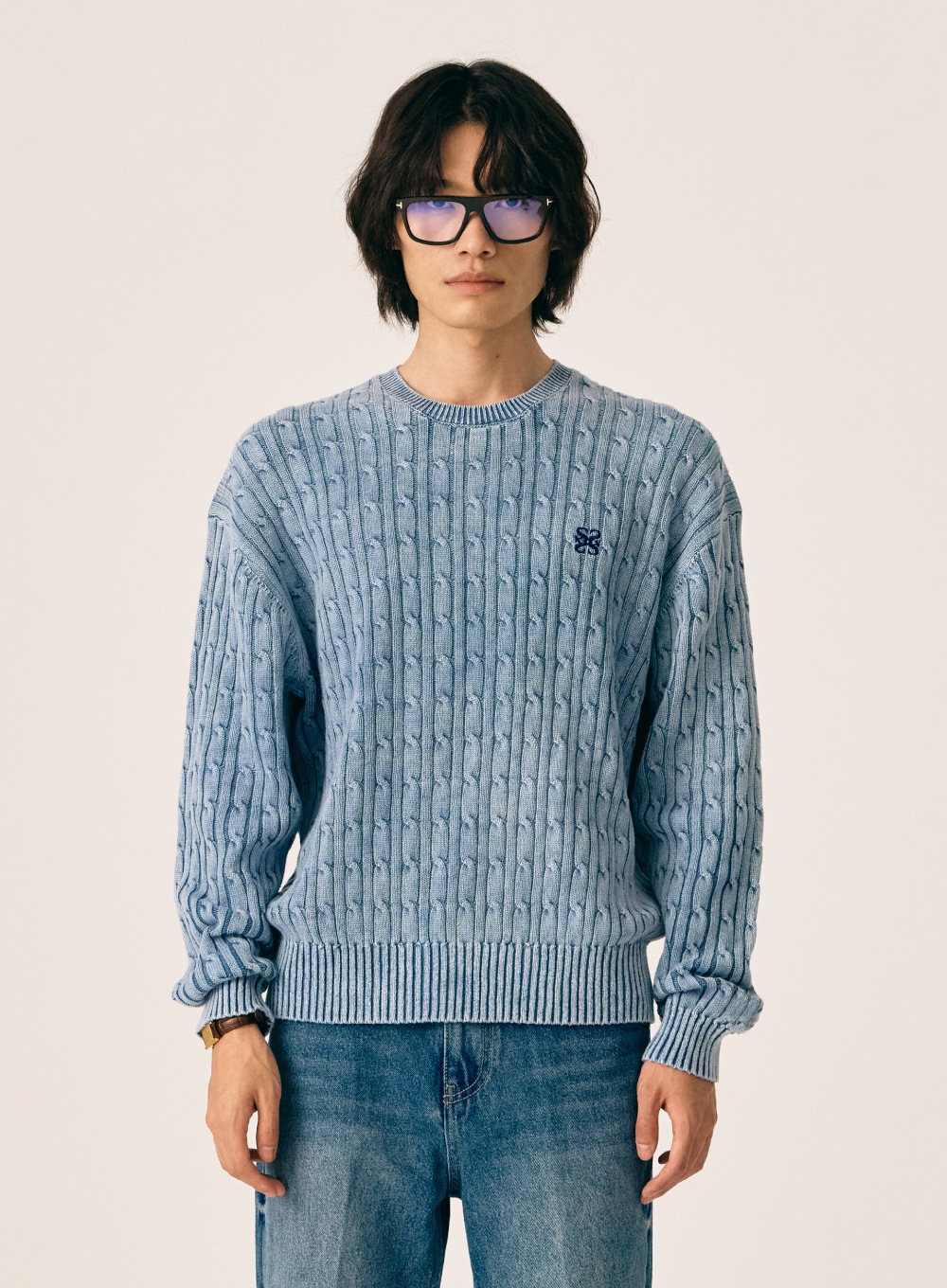 【SATUR】 CLASSIC DYED CABLE KNIT : MIDNIGHT BLUE