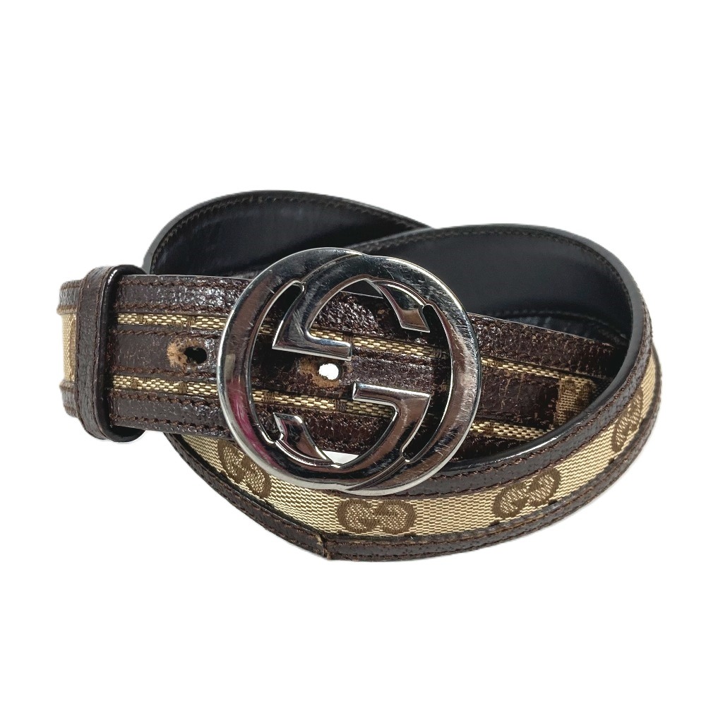 ベルト 114874 GG バックルベルト GGキャンバス/レザー ベージュ