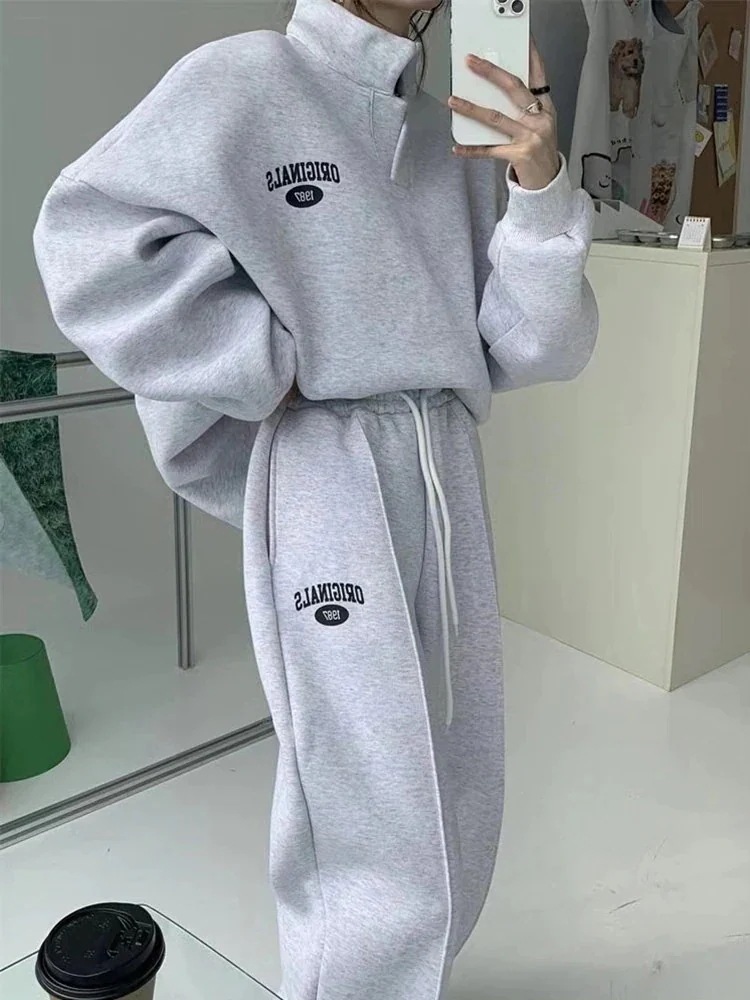 【急速出荷!】24人気ブランドスウェットセットアップ上下二点肌にやさしい綿長袖立ち襟アウター無地スウェットパンツ韓国ファッションレディース服トレーニングウェアスポーツウェアレディース福袋2025