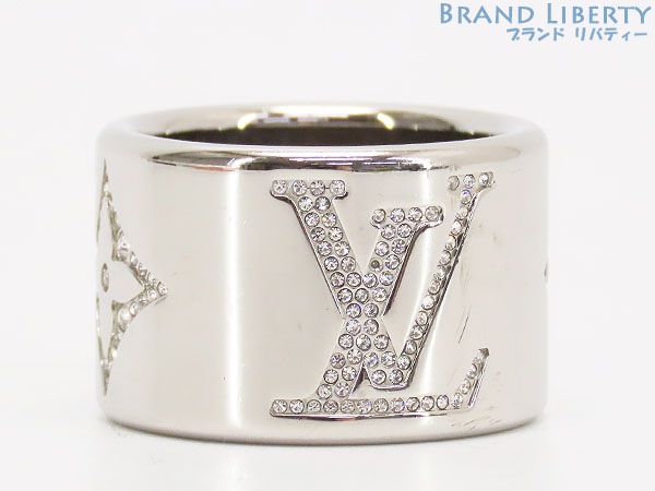レアルイヴィトンバーグモノグラムストラスリングL指輪シルバーメタルラインストーンM68251