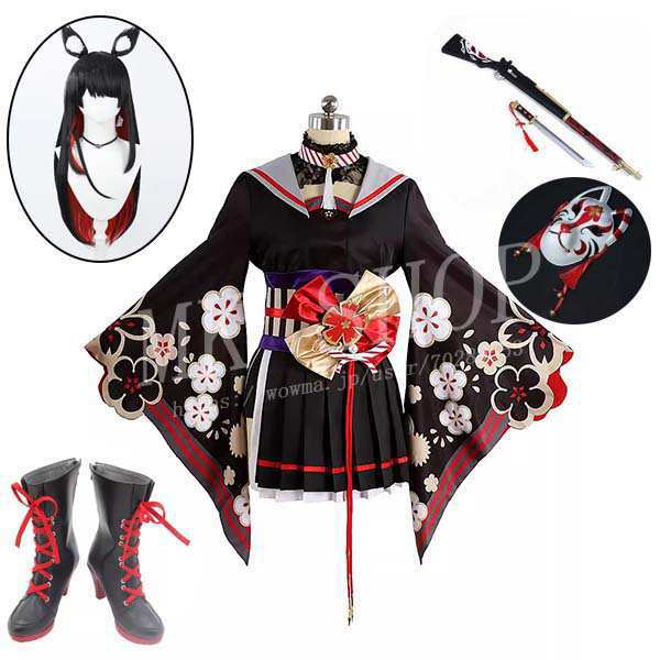 【急速出荷】最低価!格!ブルーアーカイブ Blue Archive 狐坂 ワカモ コスプ 衣装 ウィッグ 靴 お面 槍 男女兼用 コスチューム イベント ハロウィン変装仮装