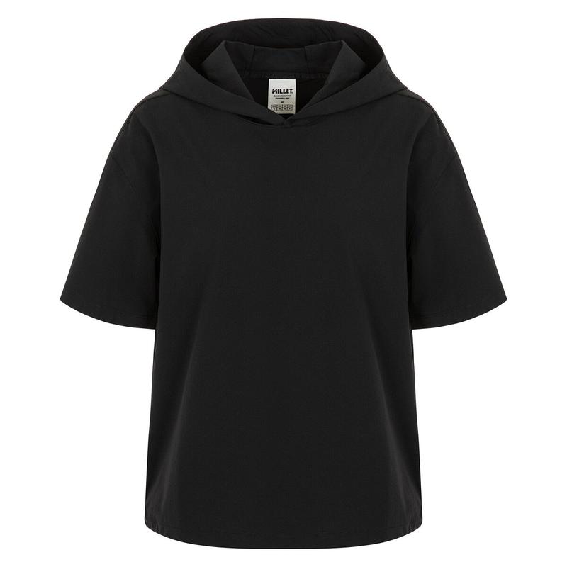 女性夏のアウトドア半袖フード LD DAY TRIPPER ウーブンフードTシャツ ブラック_CC