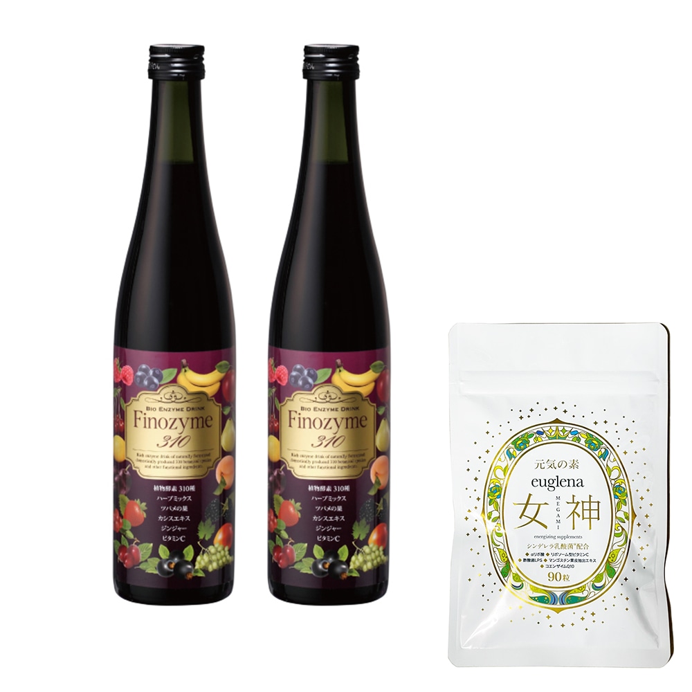 お得セットユーグレナ女神90粒＋フィーノザイム310 ドリンク 500mlx2本 【正規品保障】　高濃度植物酵素ドリンク　酵素ドリンク　スマートパック