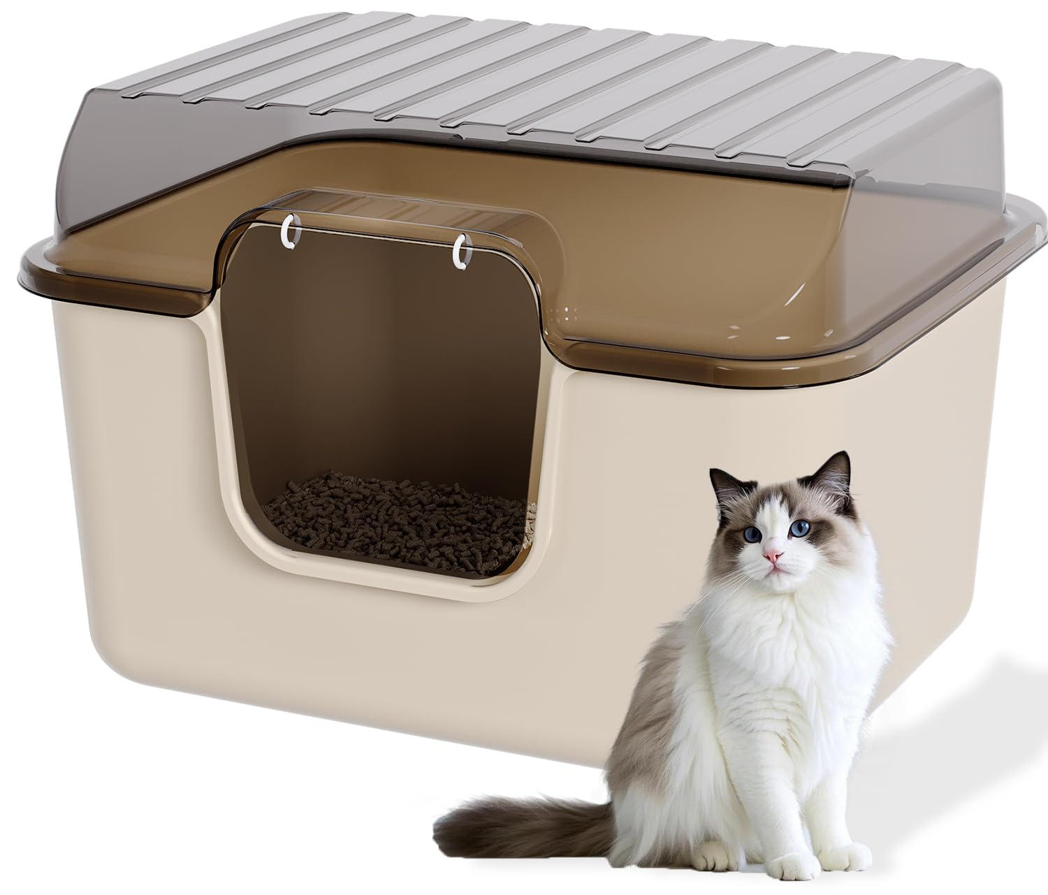 Topzoo 猫 トイレ 大型 フルカバー 飛び散らない ニオイ抑え 猫トイレ ドーム型 お手入れ簡単 大きい 猫のトイレ 子猫 猫用トイレ本体 おしゃれ シンプル スコップ付き 62×46×40cm