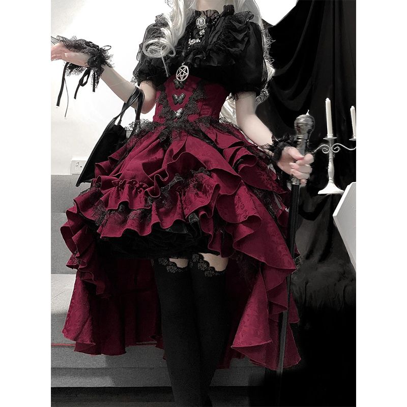 荘園暗黒ゴシック風lolita黒シャツ赤ティラスカートセットロリータ 7,578円