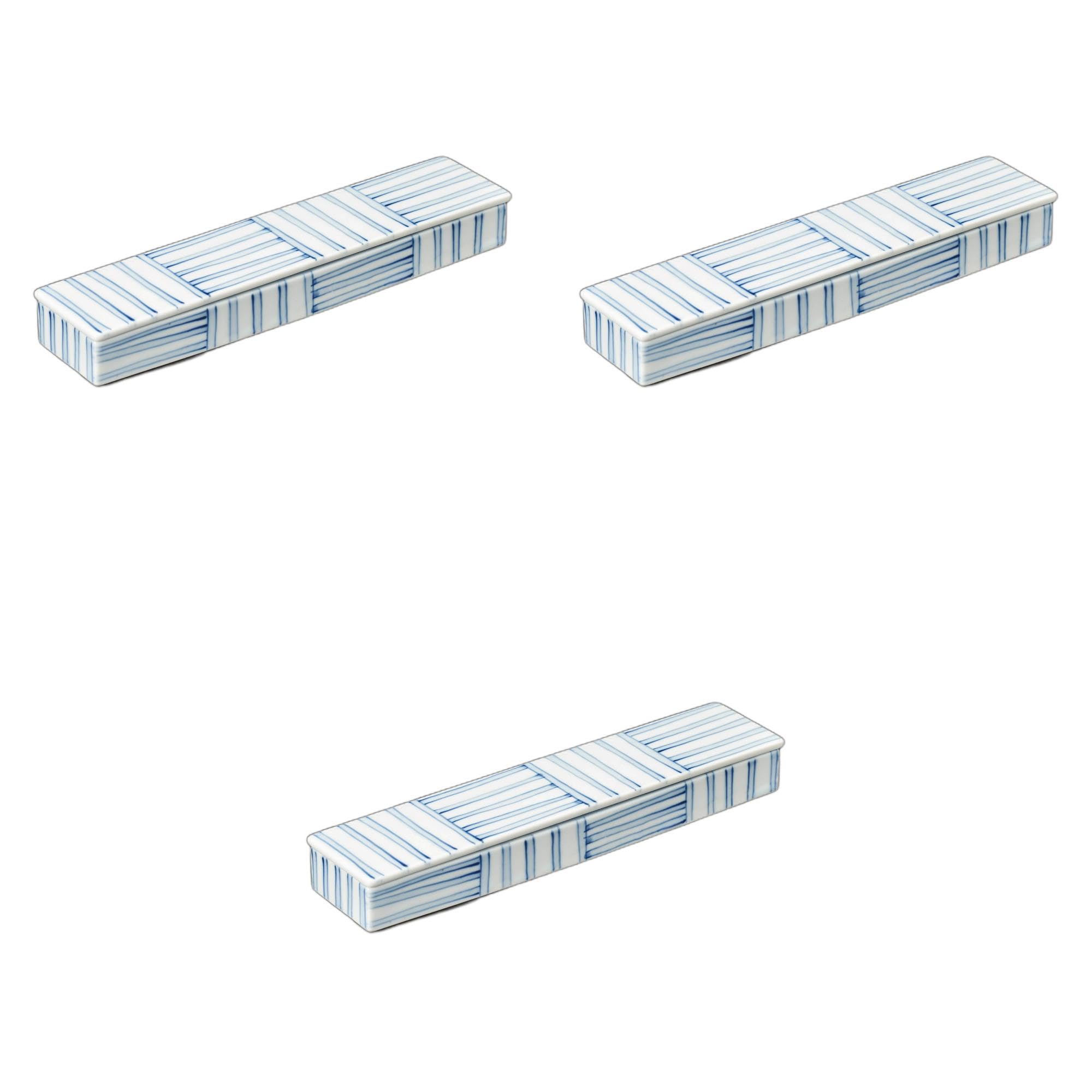 セトモノホンポ(Setomonohonpo) 3個セット 染付十草箱型 [ 27.3×6×3.2cm ] 長皿陶磁器