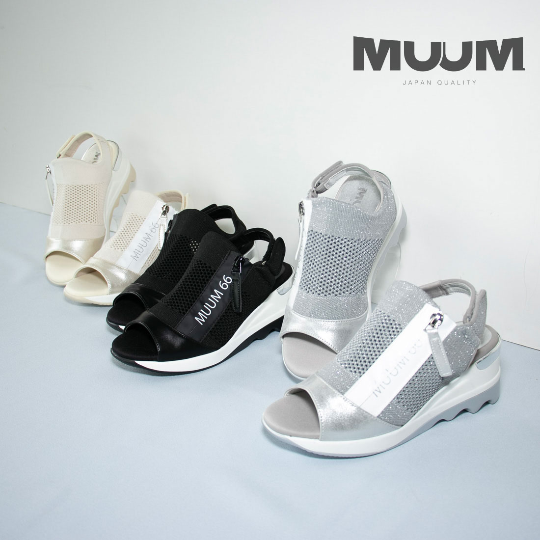 レディース サンダル 厚底サンダル MUUMロゴ フライニットサンダル WX2104 厚底 疲れにくい 歩きやすい 履きやすい バックバンド スニーカーサンダル