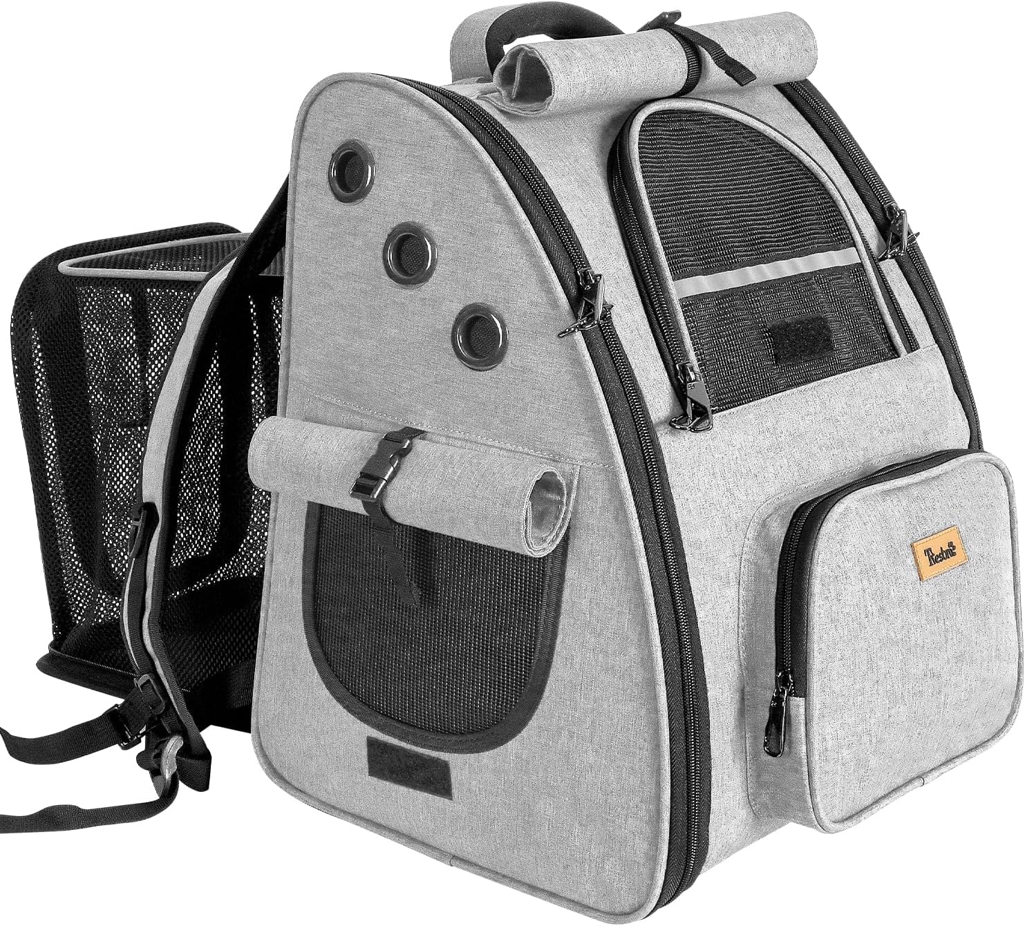 小型犬・猫用 拡張可能な3in1ペットキャリー ロック式ダブルファスナーとカーテン付き ハウス型 旅行・通院・避難用 グレー