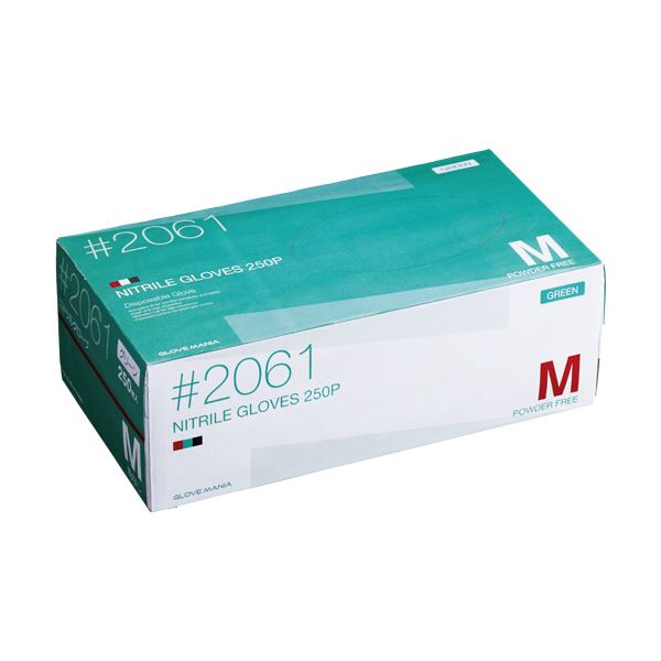 （まとめ） 川西工業 ニトリル使いきり手袋 粉なし M グリーン #2061 1箱（250枚） [x3セット] 7,817円