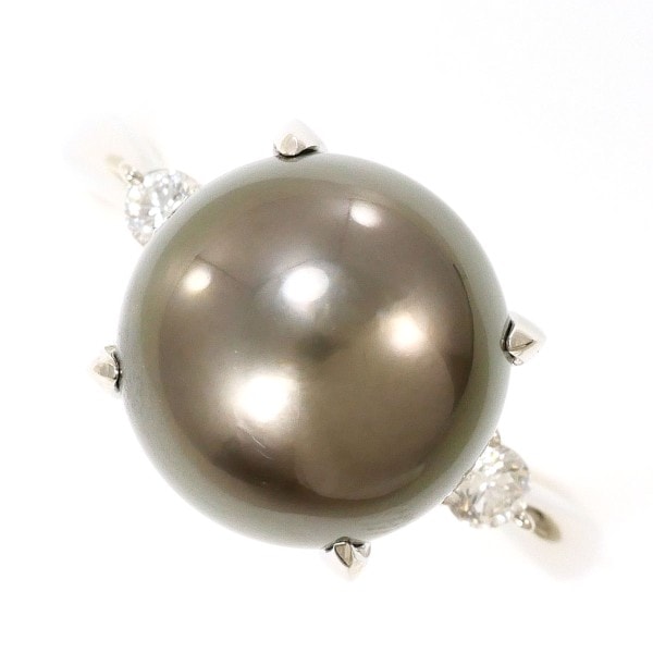 PT900 プラチナ リング 16号 パール(真珠) 約11mm ダイヤ 0.13 中古
