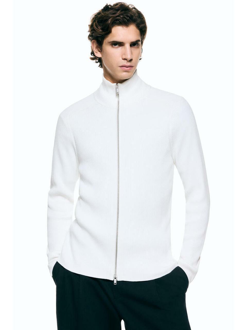 H&M リブニットカーディガンスリムフィットホワイト 1311097001
