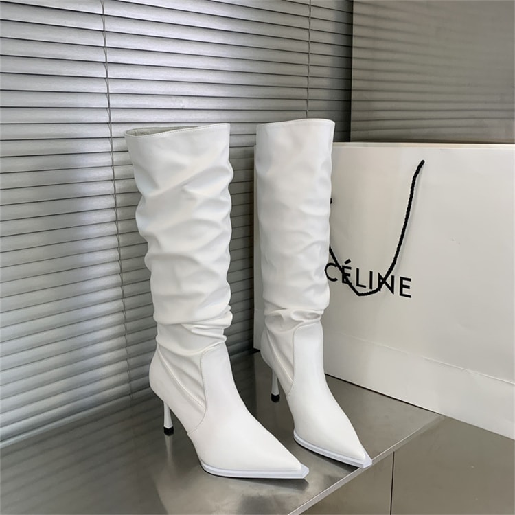 早い者勝ち 2023年夏 快適である ロングブーツ ヘビ柄 シワ レディース スタックブーツ スパイクシューズ 細ヒール ポインテッドトゥ 中ヒール 長靴 高筒ブーツ