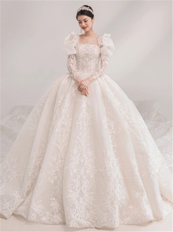 ウエディングドレス 繊細レース ロングトレーン 花嫁/ブライズメイド/結婚式/披露宴/ 32,900円