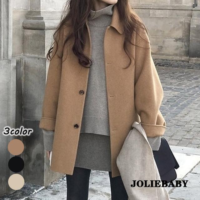 【急速出荷!】チェスターコート レディース 秋 冬 20代 30代 ラシャコート ミディアム丈 黒 キャメル ゆったり 韓国風 アウター 通勤 通学 着痩せ