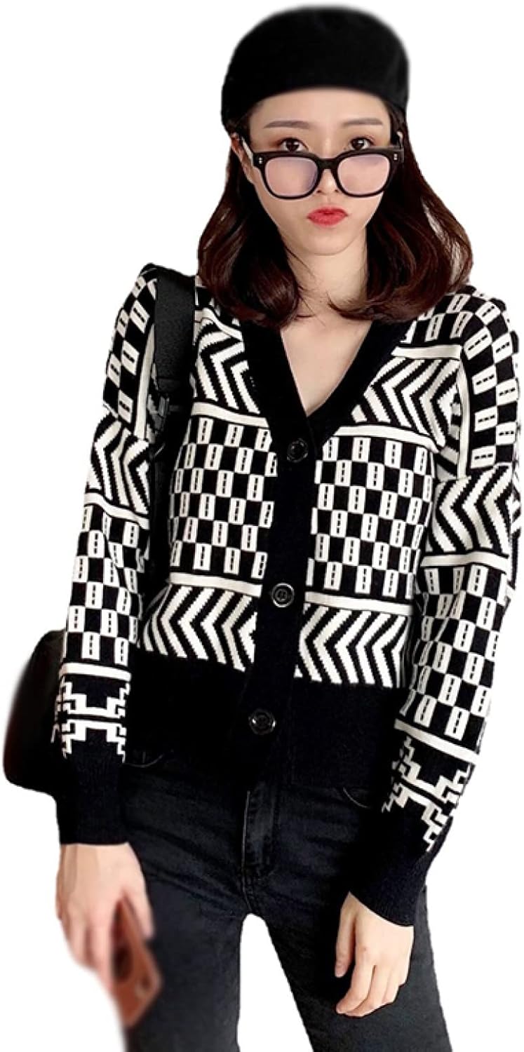 カーディガン レディース ニットセーター ドロップショルダー Vネック ゆる アウター 上着 セーター お出かけ レトロ おしゃれ カジュアル ファッション 幾何柄 お洒落 羽織 ニットカー