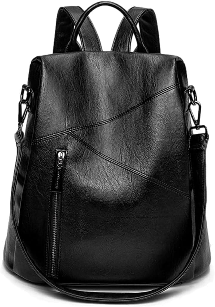 レディース リュック お洒落 バックパック 軽量 リュックサック 肩掛け バッグ PU ショルダーバッグ 防水 防犯 機能性(ブラック, ミディアム)