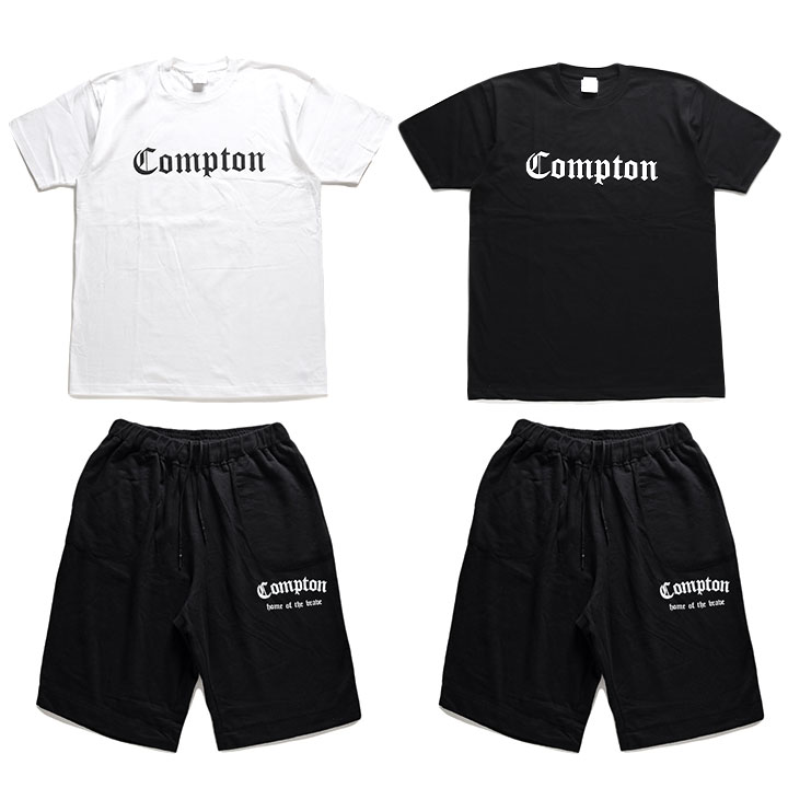 ACEFLAG 上下セット 半袖 ブランド Tシャツ ハーフパンツ 上下 メンズ 春夏用 白/黒 大きいサイズ エースフラッグ セットアップ Compton コンプトン
