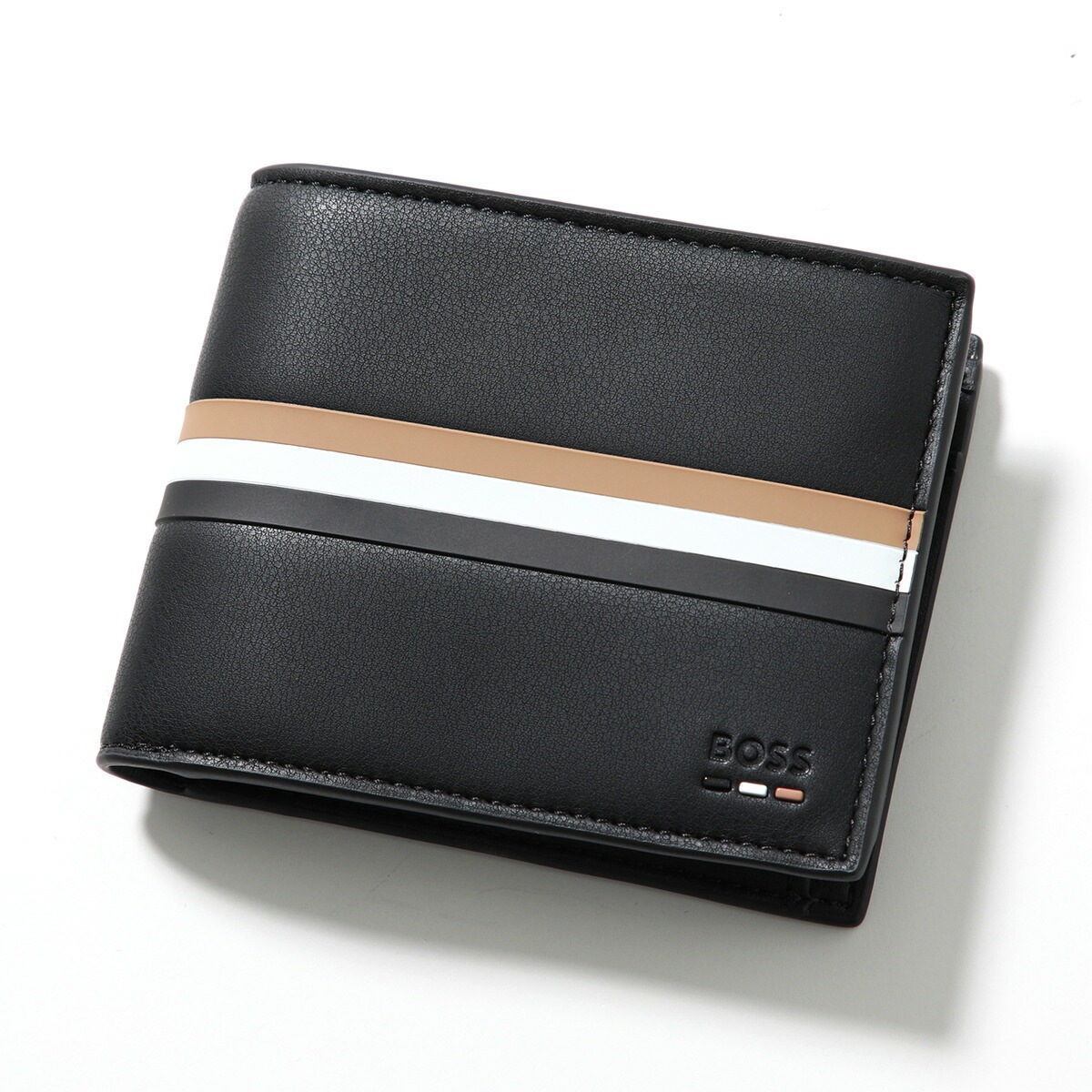 HUGO BOSS ヒューゴボス 二つ折り財布 50517078 メンズ フェイクレザー 小銭入れあり ストライプ ロゴ ミニ財布 001