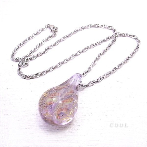 金箔 ライトパープル ネックレス ガラス とんぼ玉 ハンドメイド // ガラスアート COOL