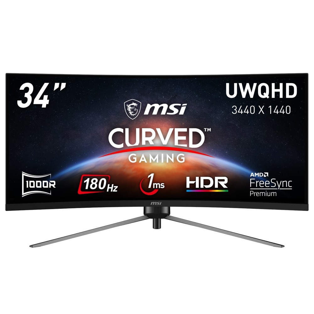 MSIエムエスアイ ゲーミング液晶ディスプレイ(34型/曲面型/VA/UWQHD 3440×1440/180Hz/1ms/HDR/HDMI2.0b/DP1.4a/VESA/PIP・PBP対応/3年保 45,370円