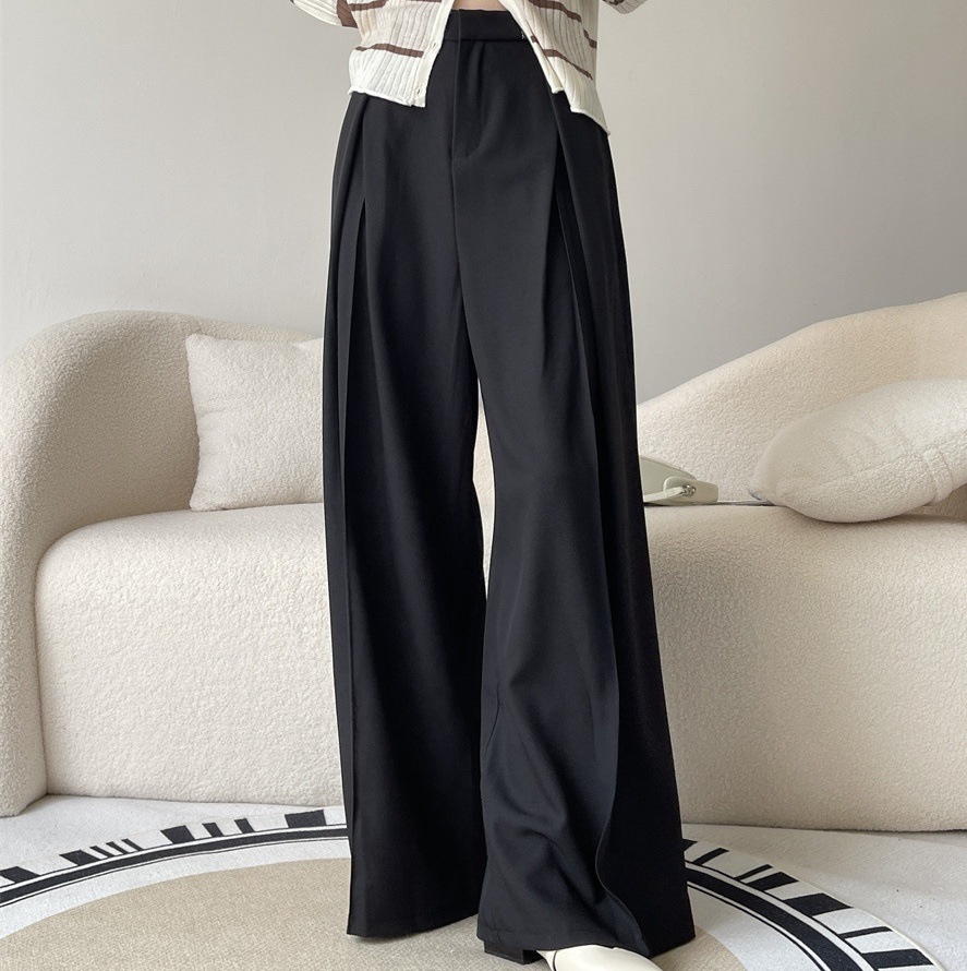 ワイドパンツ 前タックパンツ ハイウエスト 黒 ブラック グレー ブラウン 韓国 レディース オルチャン フレア ストレート ワイド Aライン プリーツ ポケット きれいめ シンプル 上品