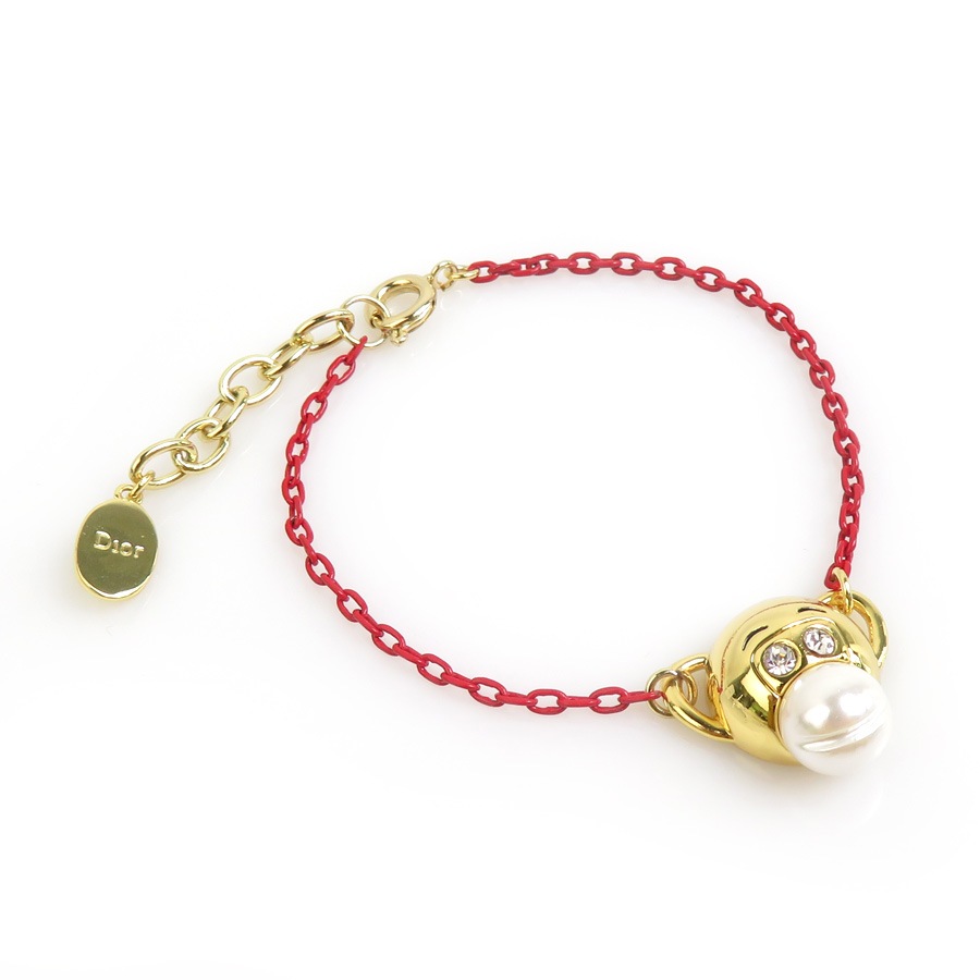 クリスチャンディオール Christian Dior ブレスレット メタル/フェイクパール ゴールド×レッド レディース r10307g