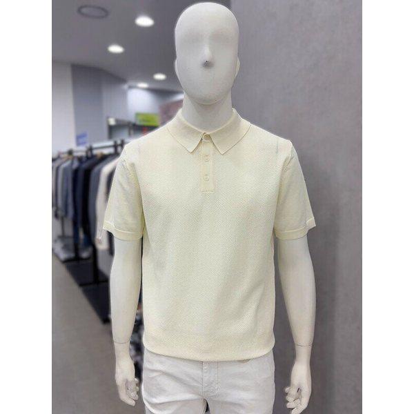 メンズ夏半袖コットン混紡ワッフルパターンニットトップ ポロカラーネックTシャツ 3色_JK