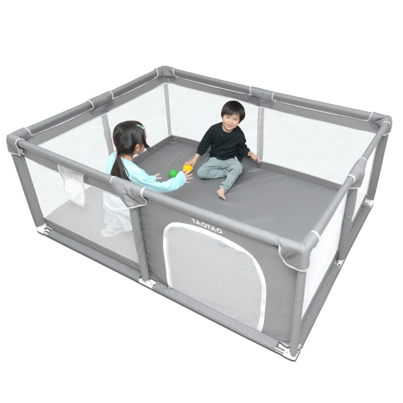 【保育士監修】ベビーサークル 赤ちゃん メッシュ ベビーフェンス (ライトグレー， 120cm×160cm) TAOTAO