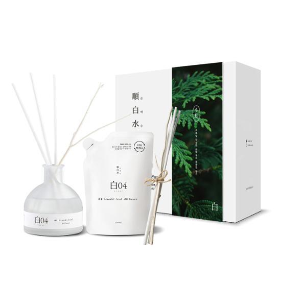 純白水 ヒノキリーフディフューザー 150ml ギフトセット(本製品 + リフィル + リードスティック 2本)