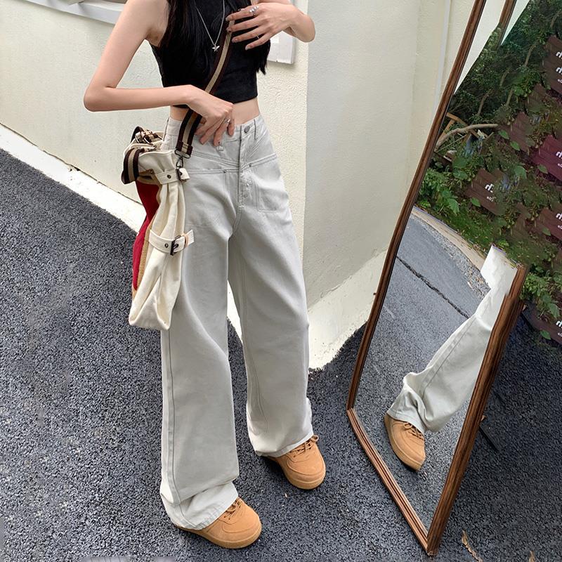 レディース 女性用 デニムパンツ レトロ ワイドレッグジーンズ ワイドパンツ ハイウエスト ストレート スリム ストレートパンツ トレンド ゆったり きれいめ 体型カバー ルーズ ロングパンツ 無