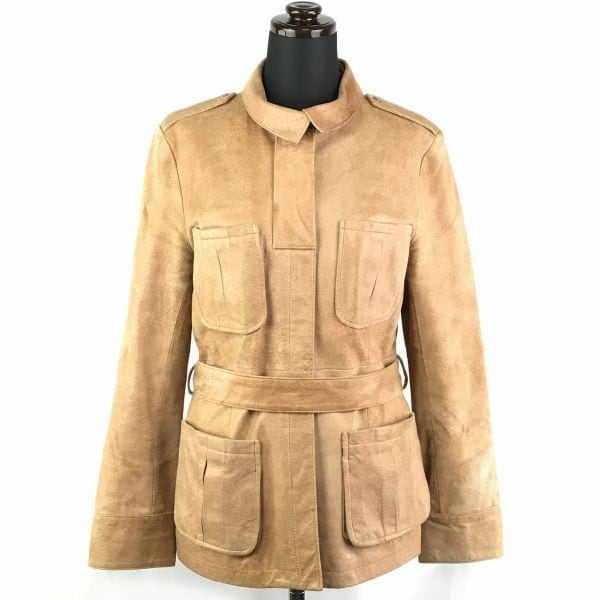イタリア製autoiuette本革/スエードレザーコート/アウター【40/Womens size-L/茶】ウエストリボン付き/フルジップ/比翼仕立てBC438W