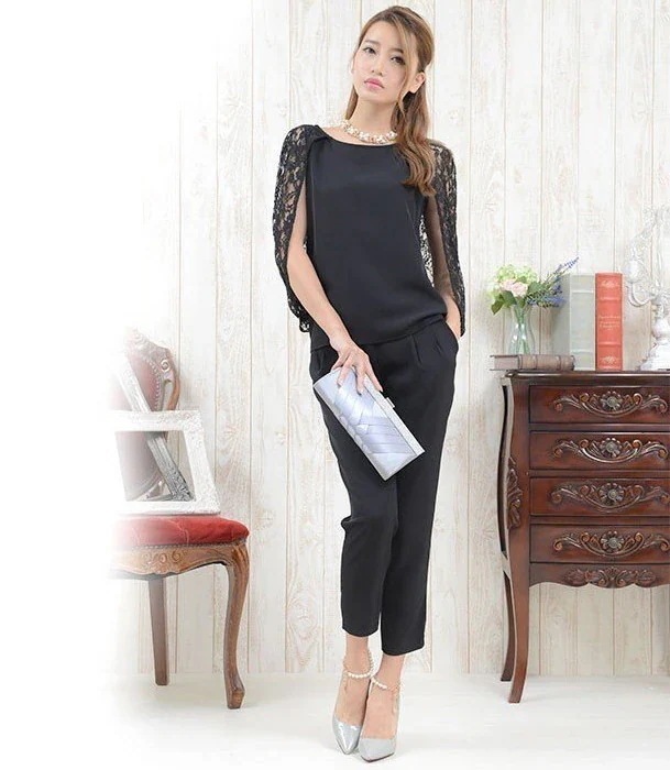 パンツドレス結婚式大きいサイズ演奏会クロップド長袖テーパードフォーマル披露宴同窓会謝会10ツーピースケープセパレート