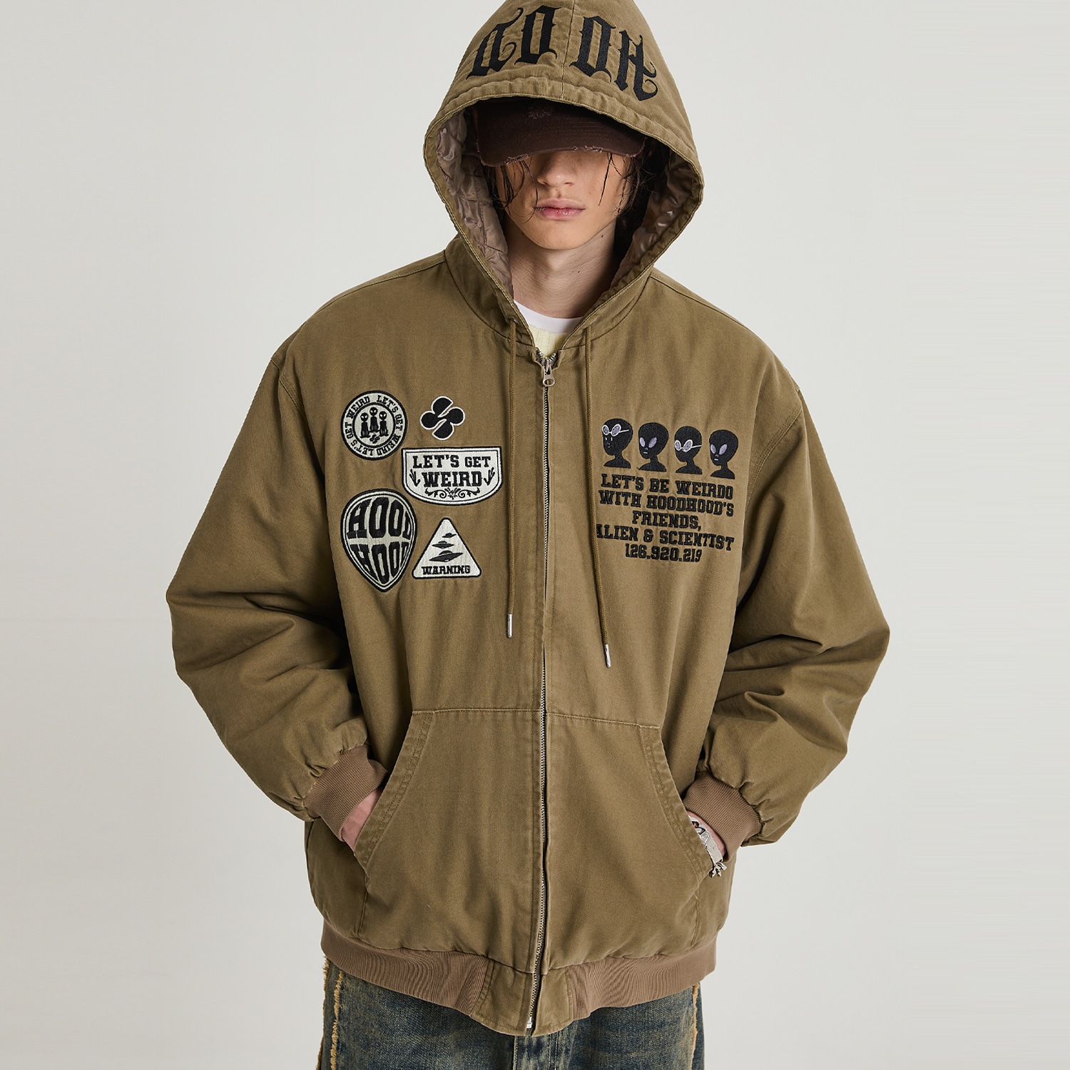 Alien Padded Washing Hood Jumper BEIGE