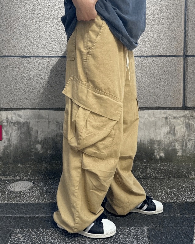 ビッグポケット ビッグサイズ バルーン ワイド カーゴパンツ ストリング ジョガー バンディングパンツ