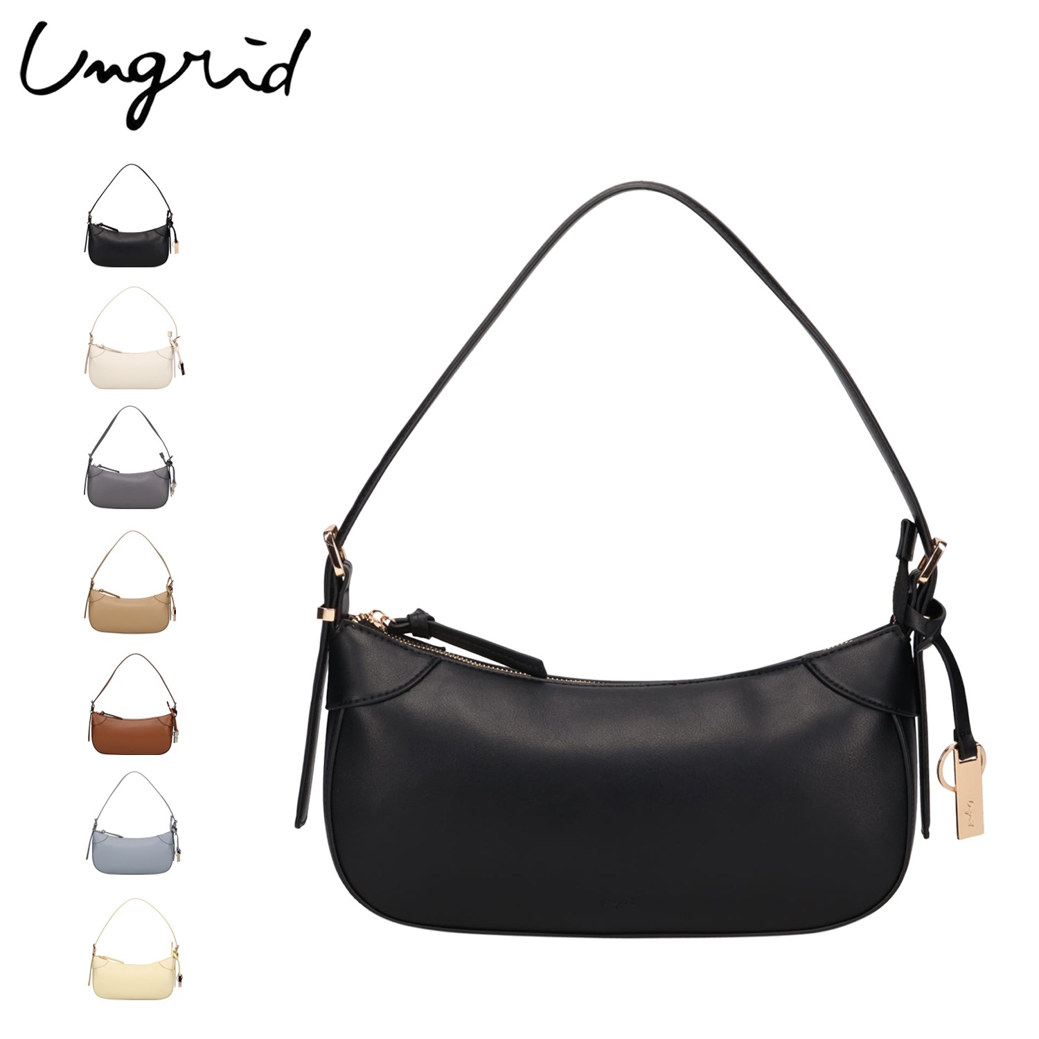 ショルダーバッグ レディース 斜めがけ 大人 軽量 上品 シンプルスムース プレートチャーム付 UNG-54120B