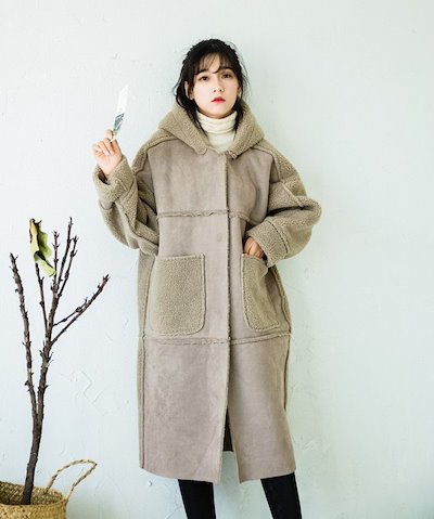 Qoo10] 5165.ムートン風スエードコート（グリ