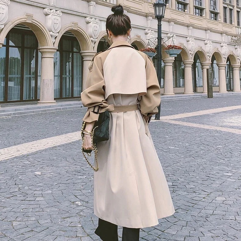 ウエストリボン バイカラー トレンチ アースカラー ビッグカラー ロング丈 カラー コートアウタートレンチコート