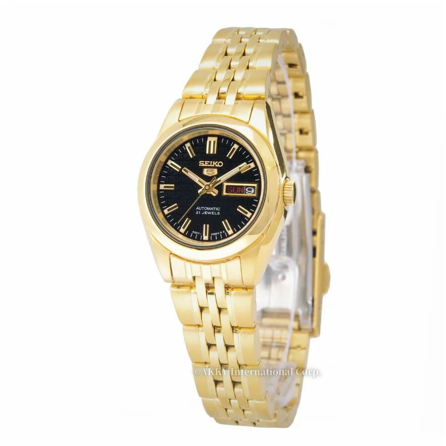 SEIKO5　機械式　自動巻き　手巻付　ブラック　ゴールド　海外モデル　レディース　SYMA40K1　腕時計