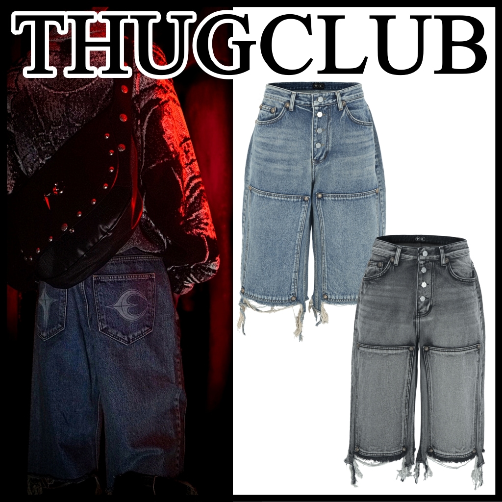【Thug Club】 Double Knee Denim Shorts ハーフ [正規品] サグクラブ ジーパン 韓国 THUGCLUB デニムショーツ ジーンズ デニムパンツ ショートジーパン