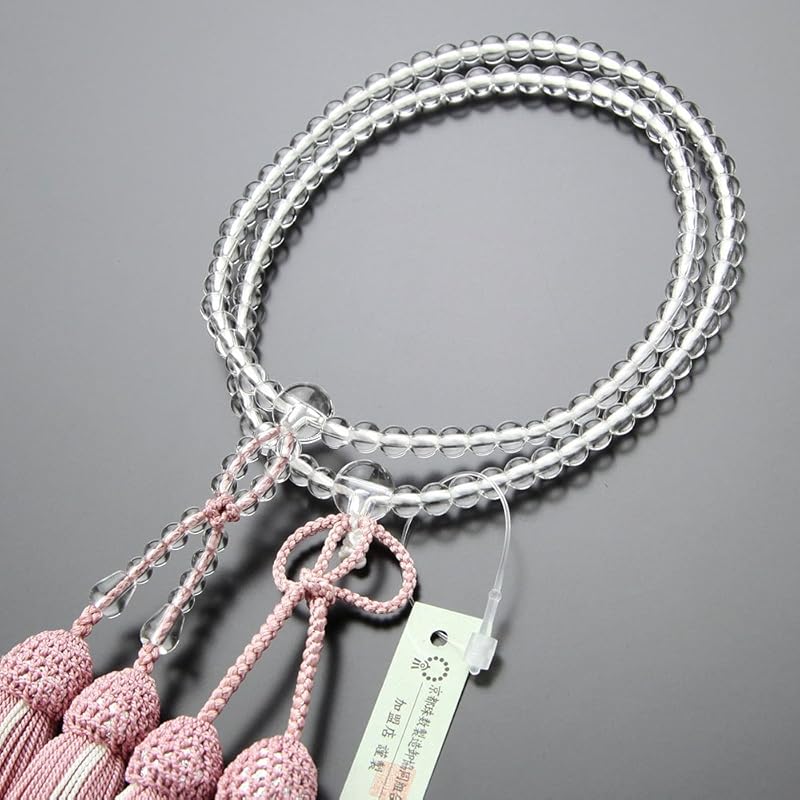 念珠ドットコム 浄土真宗 数珠 女性用 8寸 本水晶 正絹房（灰桜色）【本式数珠 京念珠 京都 4月の誕生石 108玉 八寸 二連 門徒 真宗 葬儀 葬式 法事 法要 マイ数珠 102780011】